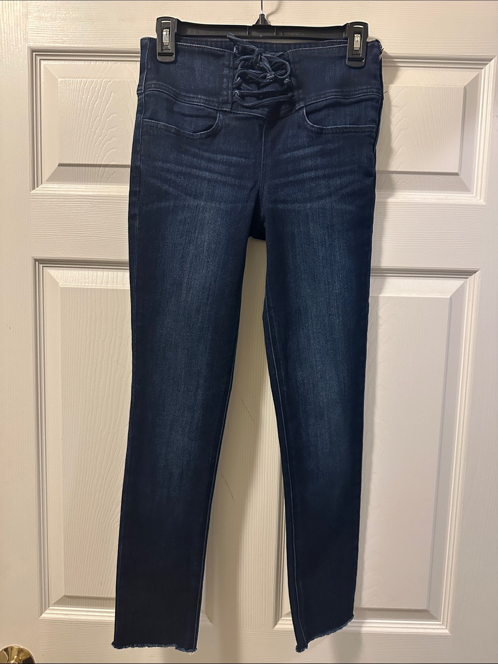 Women’s Express High-Rise Lace-Up Dark Blue Legging Denim Jeans - Size 2